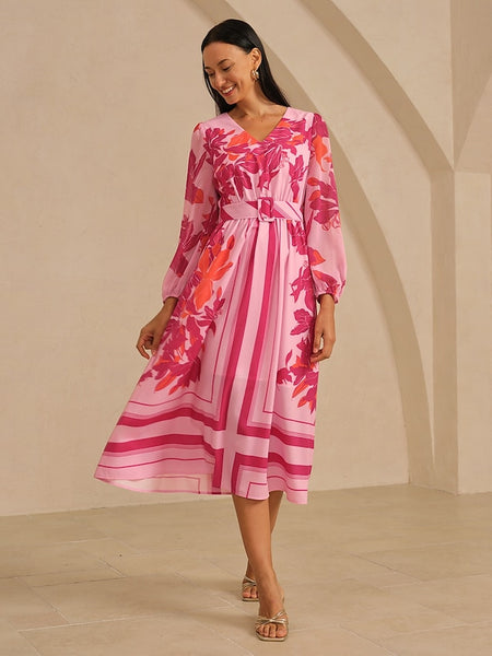 Women's Viscose Like Fabric Maxi Dress V Neck Elastic Waist