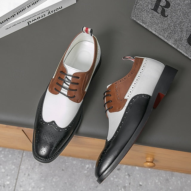 Men's Tri-Color Shoes Brogue in Oxford Black Wingtip FashionChic