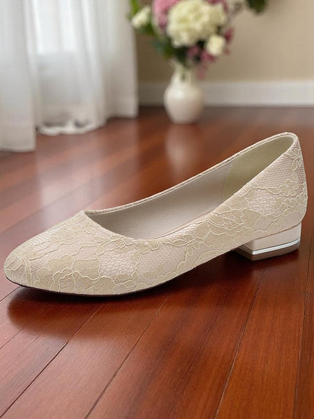 Flats Women's Wedding Lace Ivory Heel Low FashionChic