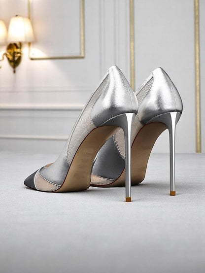 Detailing Suede Women's with Nude Toe Pumps Pointed Mesh FashionChic