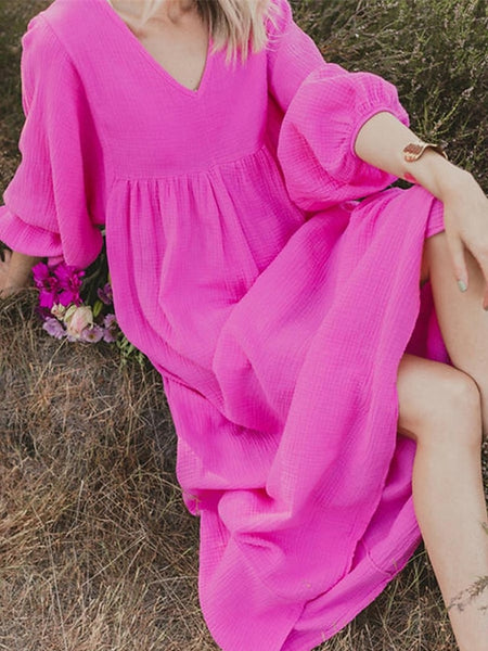 Women's Pink Orange Rose Red Summer Spring Maxi Dress Faux