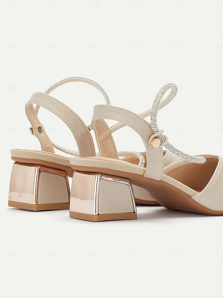 Women's Toe Pointed Heels Elegant with Rhinestone Slingback FashionChic