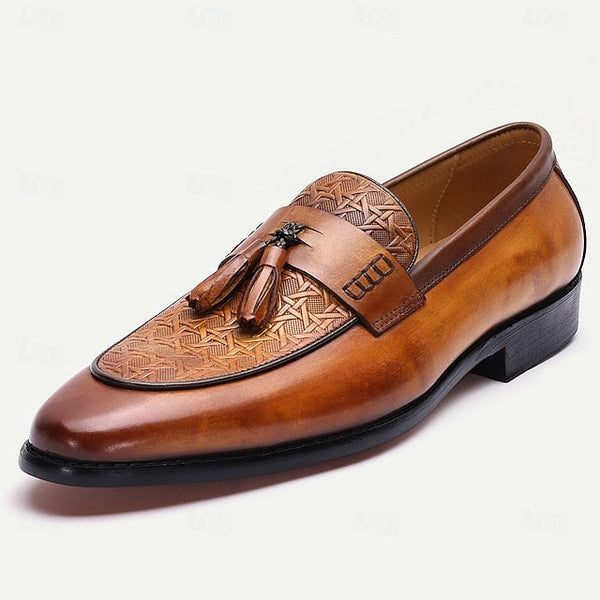 – Leather Tan Vintage Men's Loafers Dress Tassel Slip-On FashionChic