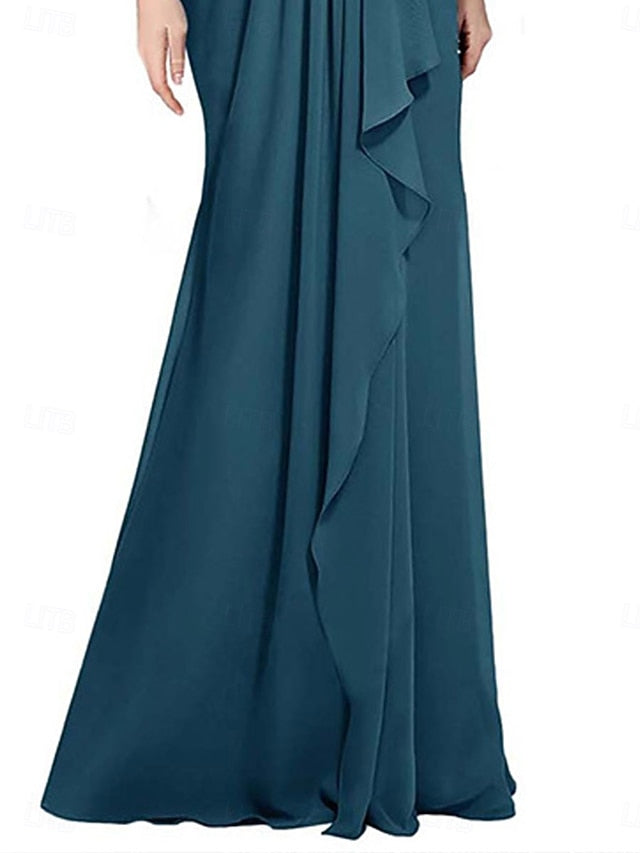 Elegant Length Floor Neck A-Line of V Mother the Bride Dress FashionChic