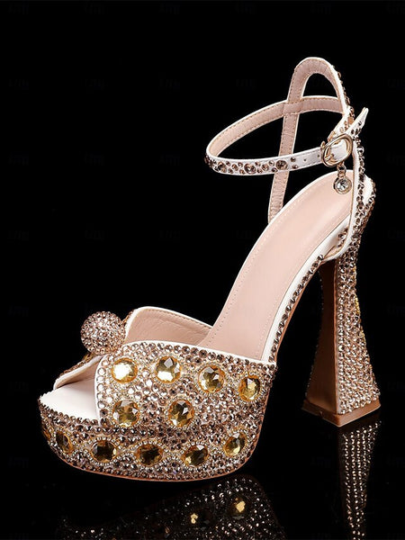 with Heel Women's Matching Rhinestone Platform Sandals High FashionChic