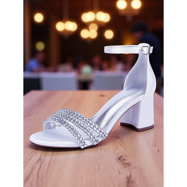 Satin Rhinestone Heel with Block Purple Women's Sandals FashionChic