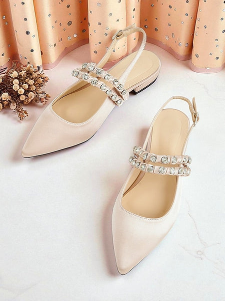 Toe Flats Satin - Women's Rhinestone Slingback Pointed FashionChic