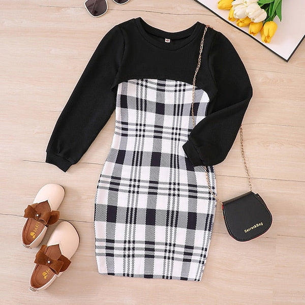 Pieces Girls' Suits 2 Dress Kids Long Color Set Block FashionChic