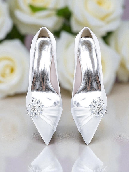Block with Pumps Women's Low Heel Crystal White FashionChic