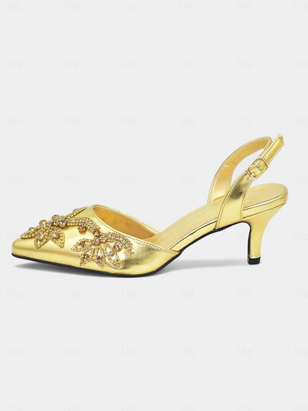 – Matching Gold Slingback with Embellished Heels Handbag FashionChic