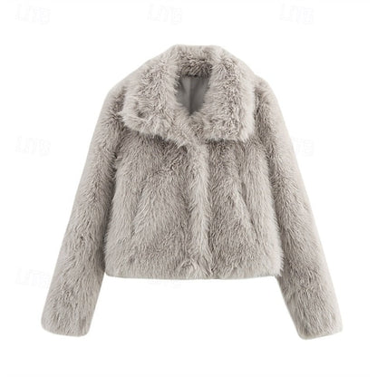 Fur Comfortable Women's Warm Coat Buttons Faux Furs FashionChic