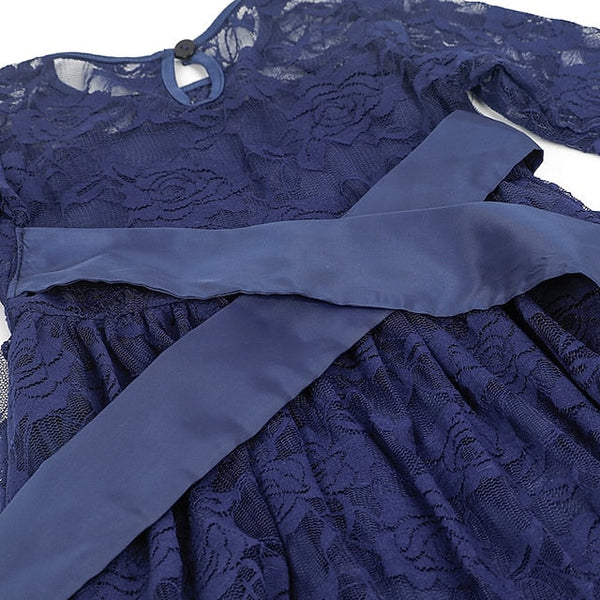 Girl Flower Colored Dress Girls' Long Kids Solid FashionChic