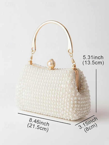 Pearl Handle Clutch Bag Beaded Gold with Evening Women's FashionChic