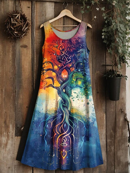 Women's  tree of life Merkabah Midi Dress Sundress A Line FashionChic