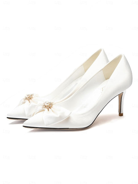 Women's Satin Bow Chic Pointed Pumps – Toe Wedding FashionChic