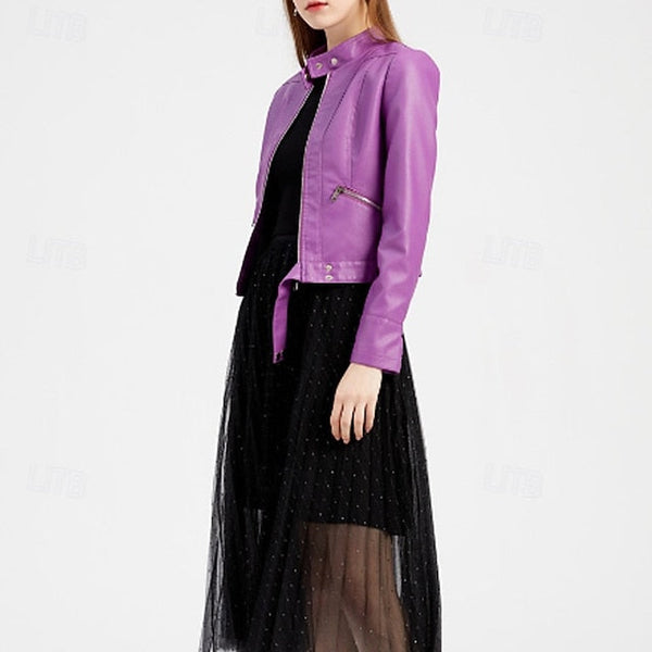 Women's Leather Faux Jacket Pocket Zipper Comfortable FashionChic