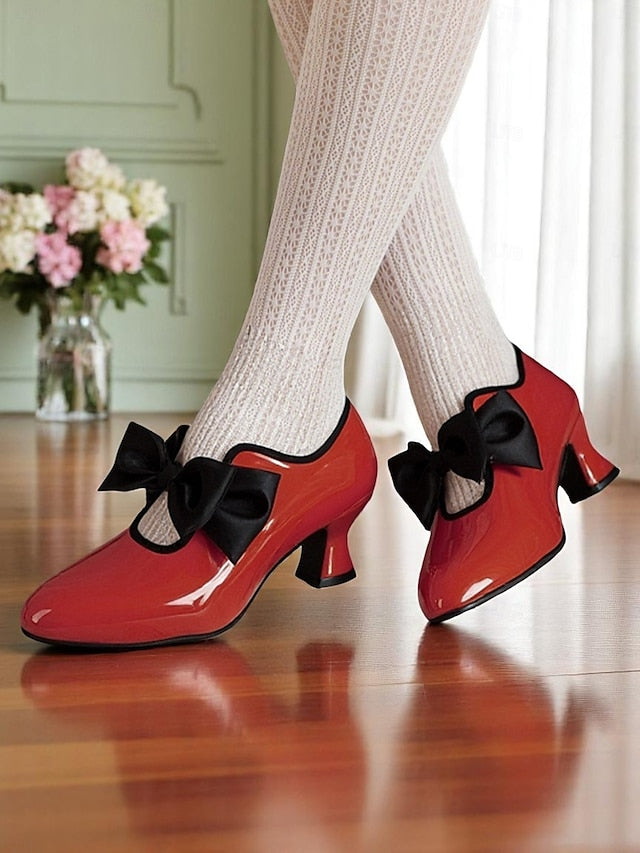 Red Women's Vintage Low Patent Shoes – 1920s Heel Leather FashionChic