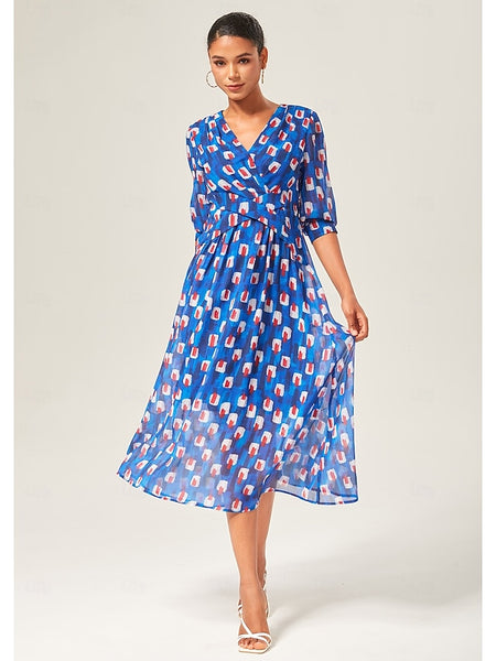 Geometric Color-Block Chiffon Maxi Dress