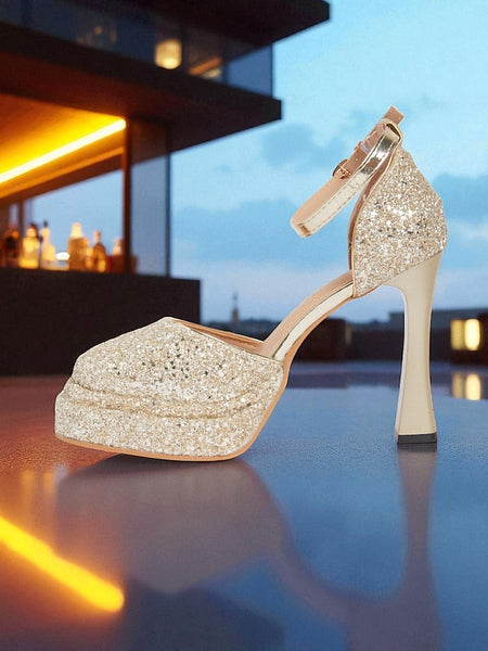 Women's Glitter High Gold Heels Platform FashionChic