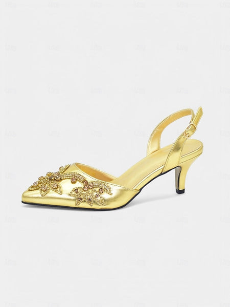 – Matching Gold Slingback with Embellished Heels Handbag FashionChic