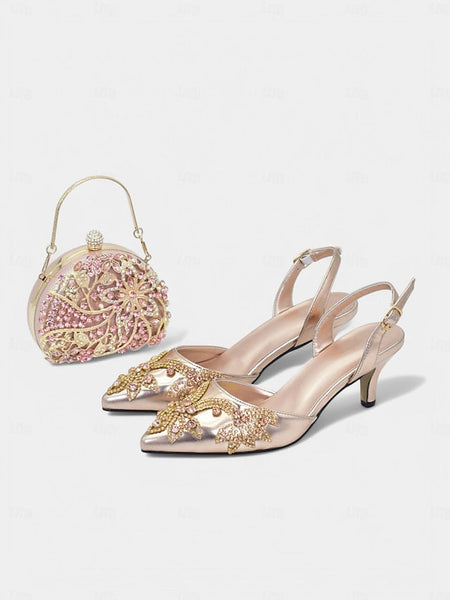 – Matching Gold Slingback with Embellished Heels Handbag FashionChic