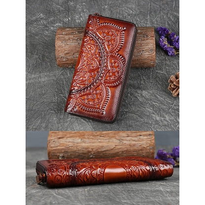 Handmade with elegant mandala leather wallet continental pattern FashionChic