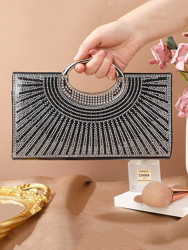 – Evening Gold Handle Glamorous with Round Clutch Crystal FashionChic