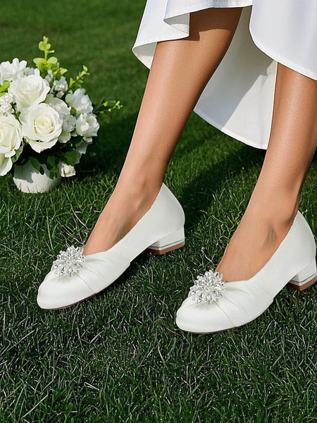 Elegant Flats White – Satin Wedding Women's Crystal FashionChic