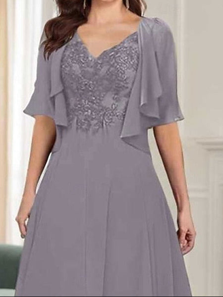 A-Line Mother of Neck Bride Simple the Dress V Elegant FashionChic