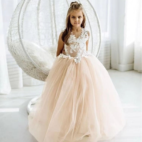 Girl Flower Dress Color Kids Girls' Solid Party FashionChic