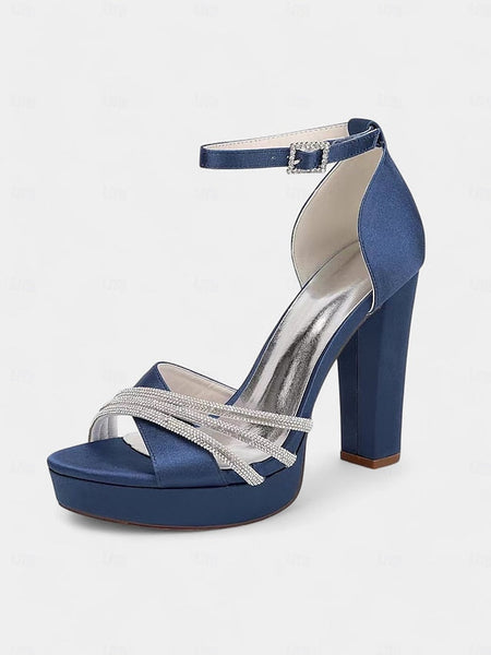 Platform Rhinestone Purple - Heel Sandals Satin Straps with High FashionChic