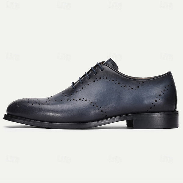 Classic Dress Genuine Blue Oxford Men's Navy Cowhide Shoes FashionChic