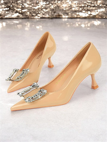 Embellished with Patent Leather Women's Crystal Black Pumps FashionChic