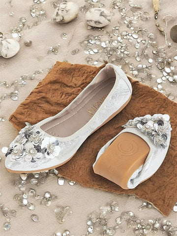 Women's – Floral Embellished Comfortable Foldable Flats FashionChic