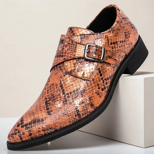 Formal Brown Print Snake Shoes Strap Monk Men Classic – for FashionChic