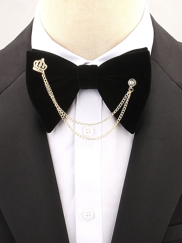 Crown Men's and with Bow Velvet Chain Detail Tie – FashionChic