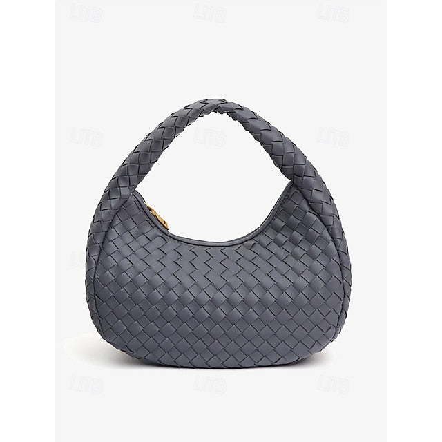 – Leather Round Woven Chic Women's Elegant Ivory Hobo Bag FashionChic