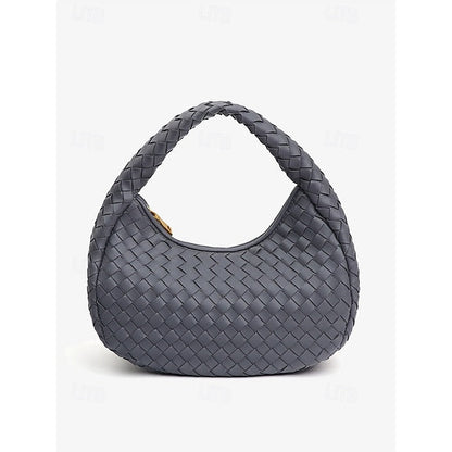 – Leather Round Woven Chic Women's Elegant Ivory Hobo Bag FashionChic