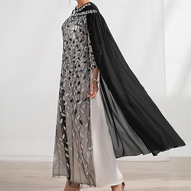 Cape Bride Neck A-Line the Crew Dress Elegant of Mother FashionChic