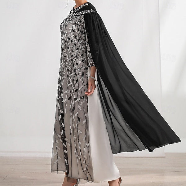 Cape Dress Bride Mother Neck the A-Line Elegant Crew of FashionChic