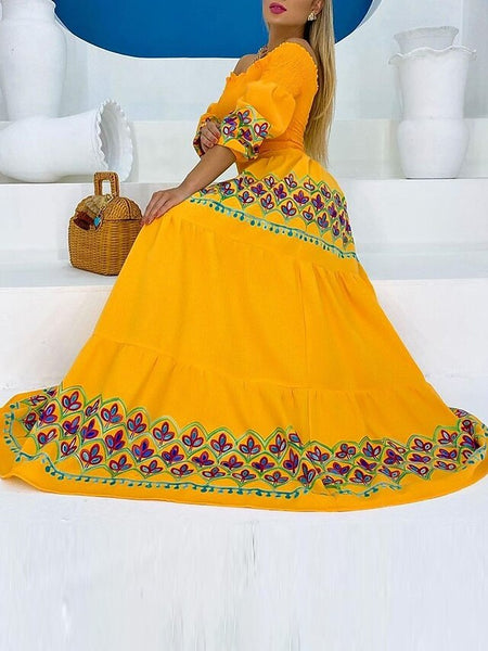 Women's Casual Dress Long Dress Maxi Dress Yellow Half