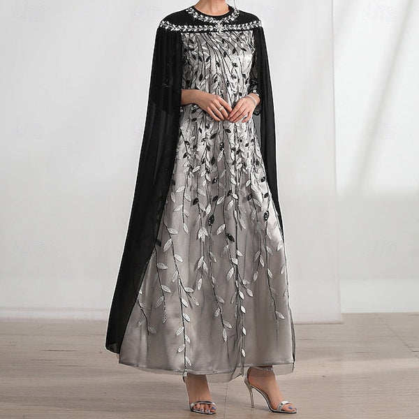 Cape Dress Bride Mother Neck the A-Line Elegant Crew of FashionChic
