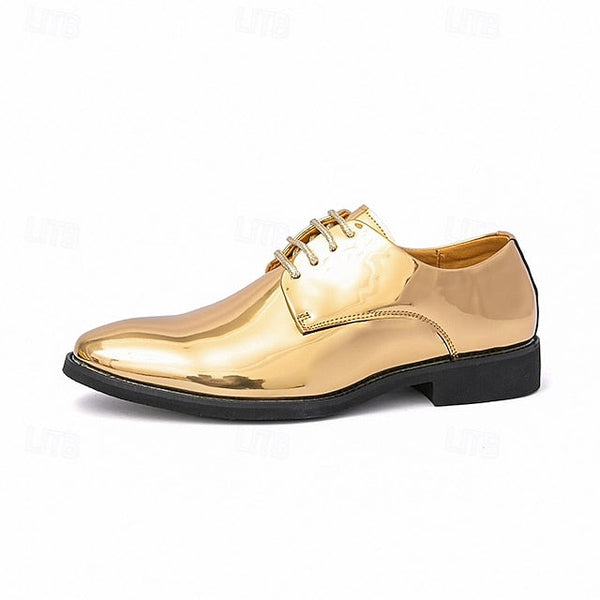 for Shiny Shoes Leather Men Sleek Gold – Patent Lace-Up FashionChic