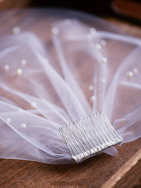 Veil – Pearl Bridal Embellishments Short with Crystal and FashionChic