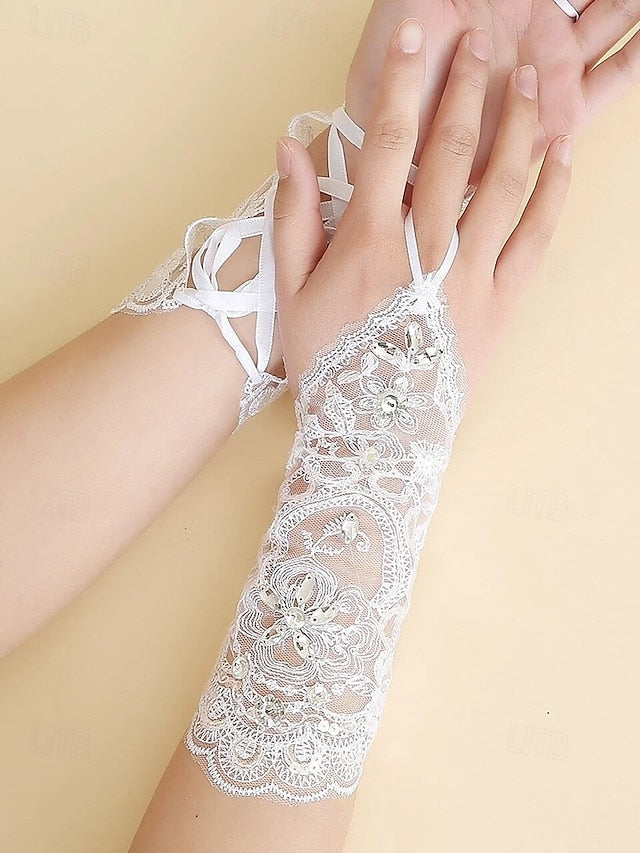 Bridal Pearls with Lace Wedding Gloves Accessories Elegant – FashionChic