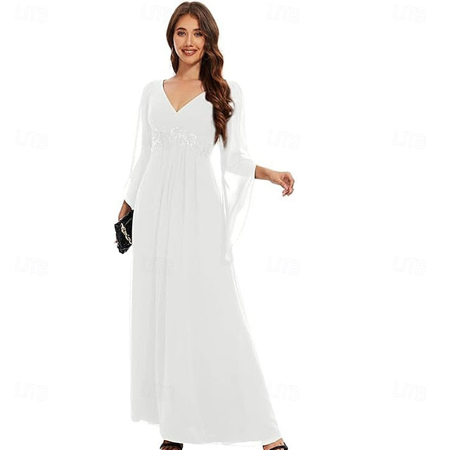 Elegant Simple the V Neck A-Line Bride Mother Dress of Floor FashionChic