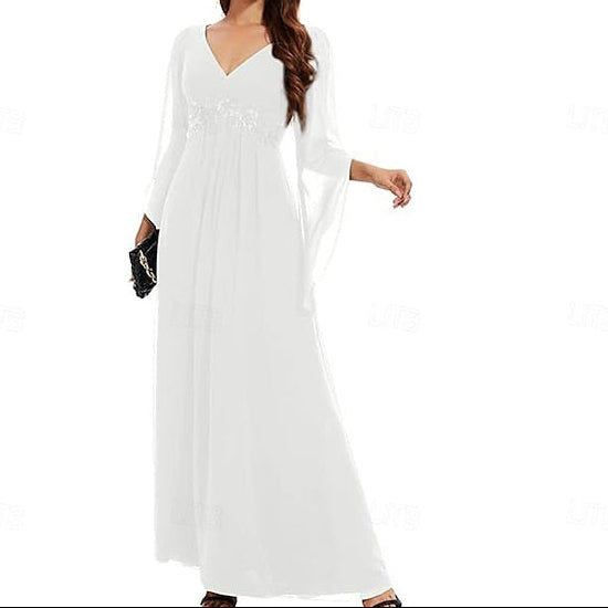 Dress of Elegant Neck Simple V the Bride A-Line Mother Floor FashionChic