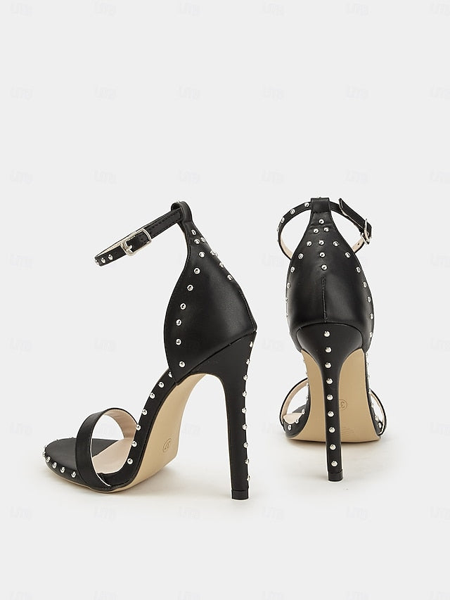 Stud Embellishments with Silver Black - Sandals Stiletto FashionChic