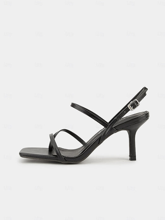 High Minimalist Heel Toe Women Square for Sandals - Strappy Nude FashionChic