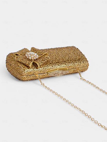 Clutch Heel Sparkling Bow Matching High with Sandals Rhinestone FashionChic